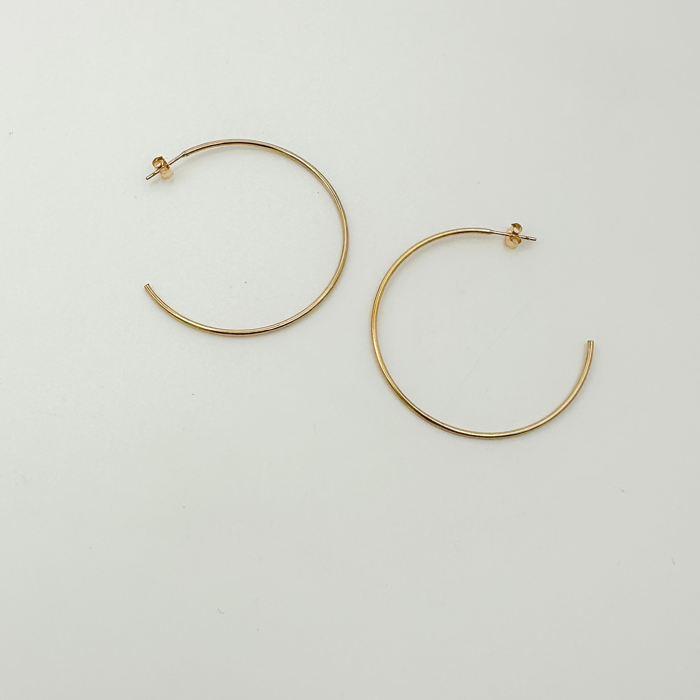 Emily Hoops, gold-filled hoops, 14k gold-filled earrings, simple earrings, dainty earrings, small business, water proof earrings, michigan, essbe, 45mm hoops