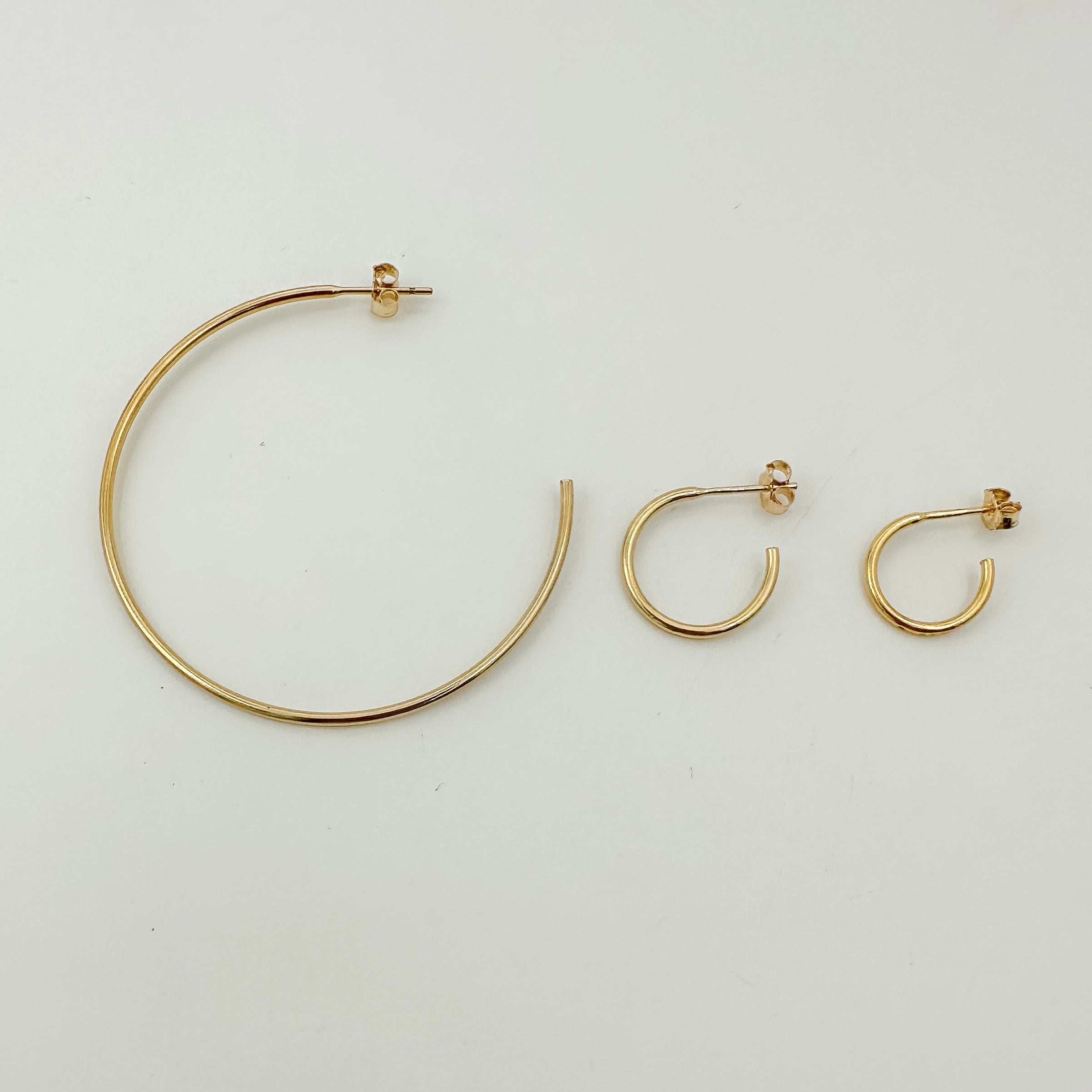 Emily Hoops, gold-filled hoops, 14k gold-filled earrings, simple earrings, dainty earrings, small business, water proof earrings, michigan, essbe, 15mm hoops, 12mm hoops, 45mm hoops