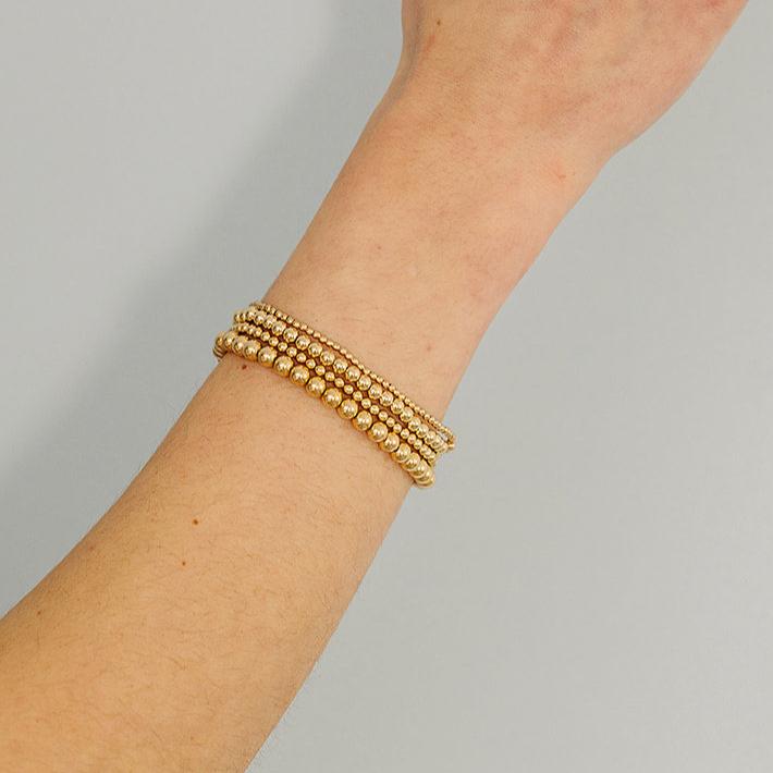 14k gold-filled beaded bracelet, classic bracelet, stack ideas, michigan made, rochester mi, beaded bracelet, simple bracelet, elastic bracelet, handmade, bracelet stack inspo