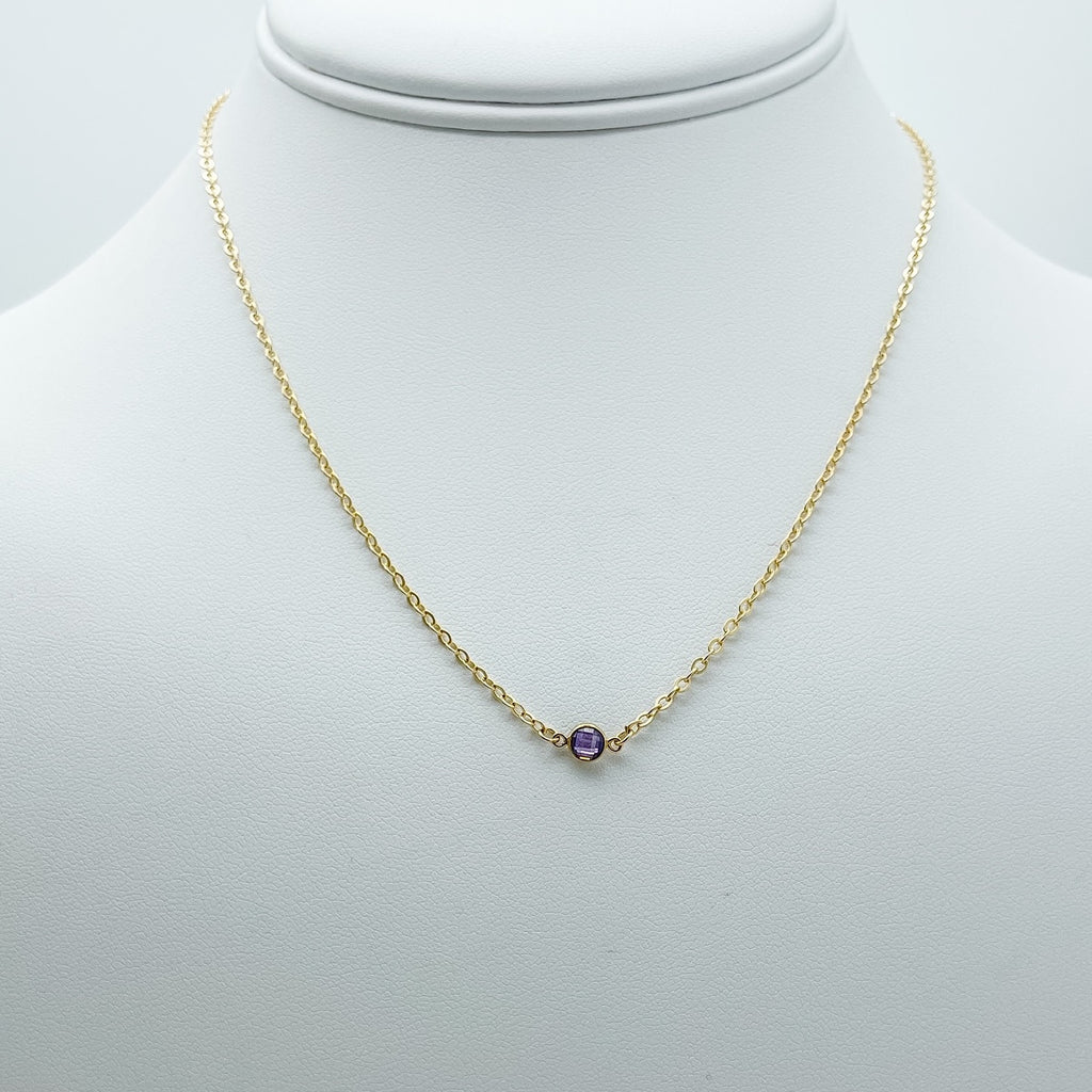 amethyst birthstone necklace, February birthstone, necklace, cable chain necklace, 14k gold-filled, essbe, michigan made, 