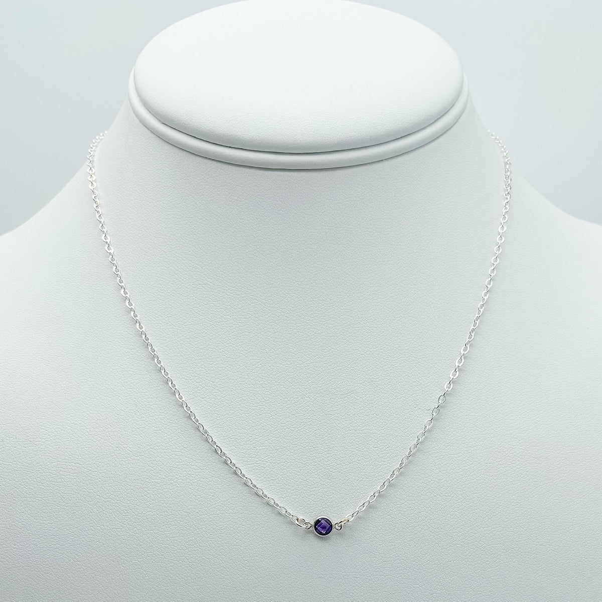 amethyst birthstone necklace, necklace, cable chain necklace, 14k gold-filled, essbe, michigan made