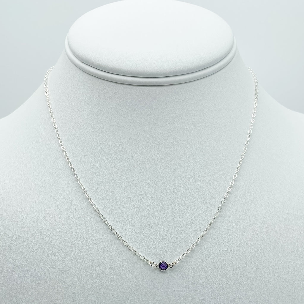 amethyst birthstone necklace, necklace, cable chain necklace, 14k gold-filled, essbe, michigan made