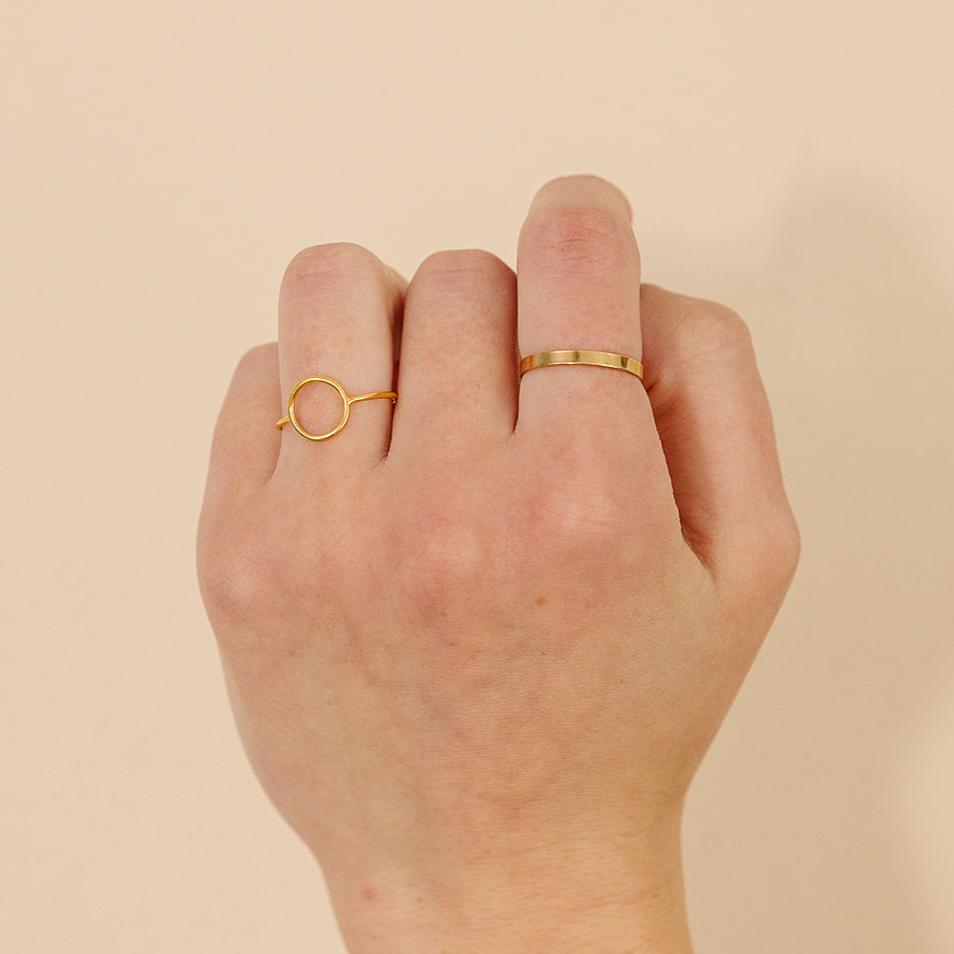 gold-filled ring, sterling silver ring, flat band ring, simple ring, dainty ring, stackable ring, water proof ring, small business, essbe, michigan