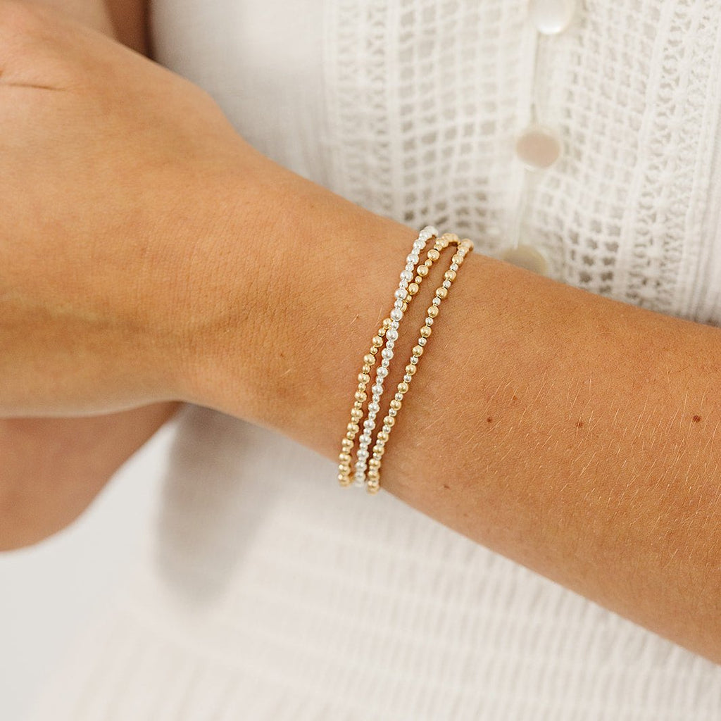 gold filled, gold filled bracelet, beaded bracelet, gold filled beaded bracelet, handmade bracelet, michigan made, sterling silver bracelet, mixed metal bracelet, bracelet stack inspo