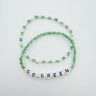 Michigan State accessories, MSU accessories, Green and white accessory, handmade, MSU bracelet, small business, Michigan made, Football jewelry, Game day jewelry, elastic bracelet, 14k gold-filled, waterproof jewelry, .925 sterling silver jewelry, game day jewelry, go green jewelry, bracelet stack, colorful bracelets