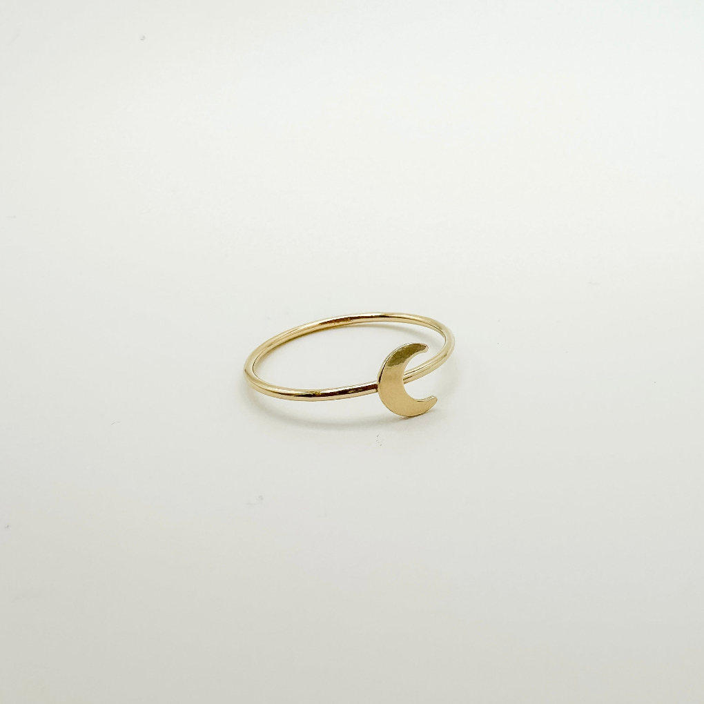 moon ring, gold filled ring, sterling silver ring, waterproof ring, small business, dainty ring, stackable ring, essbe, women owned