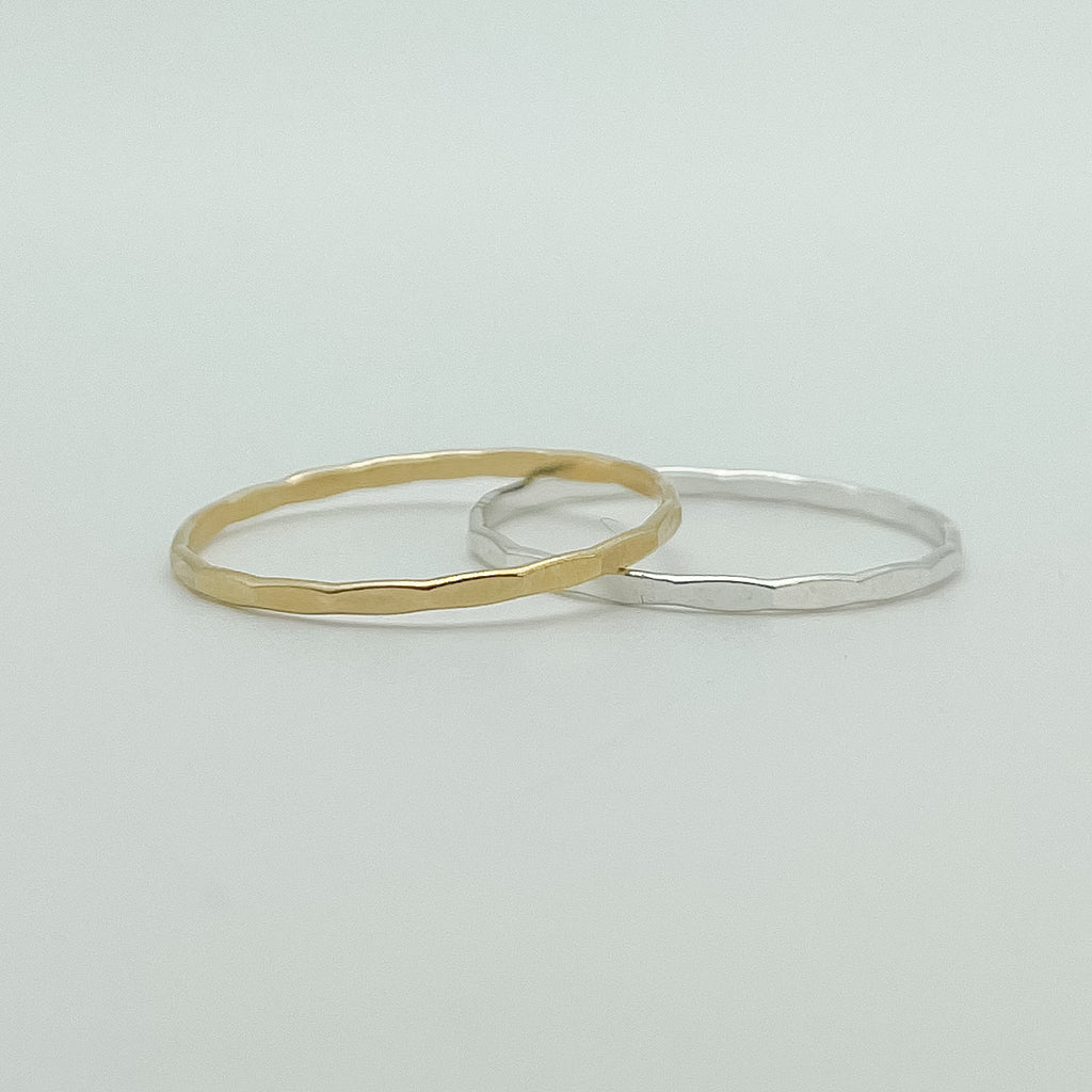 gold-filled ring, hammered stacking ring, simple rings, dainty rings, stacking rings, essbe, small business, sterling silver ring, water proof rings