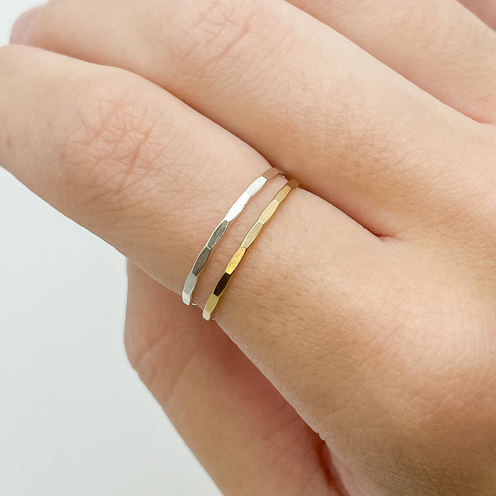 gold-filled ring, hammered stacking ring, simple rings, dainty rings, stacking rings, essbe, small business, sterling silver ring, water proof rings, ring inspo