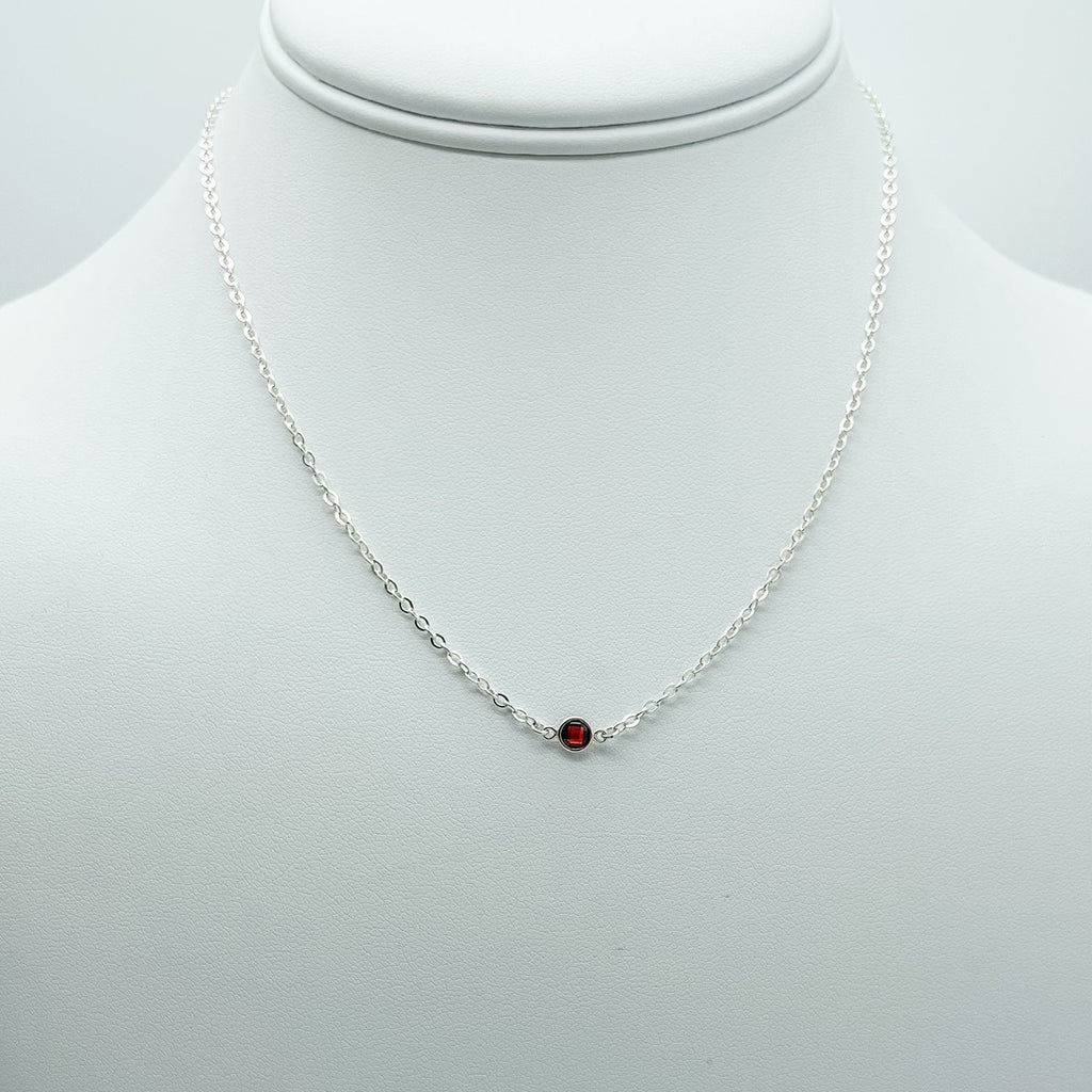 garnet birthstone necklace, necklace, cable chain necklace, 14k gold-filled, essbe, michigan made