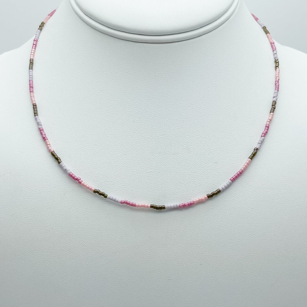 Beaded necklace, pink, essbe, michigan made