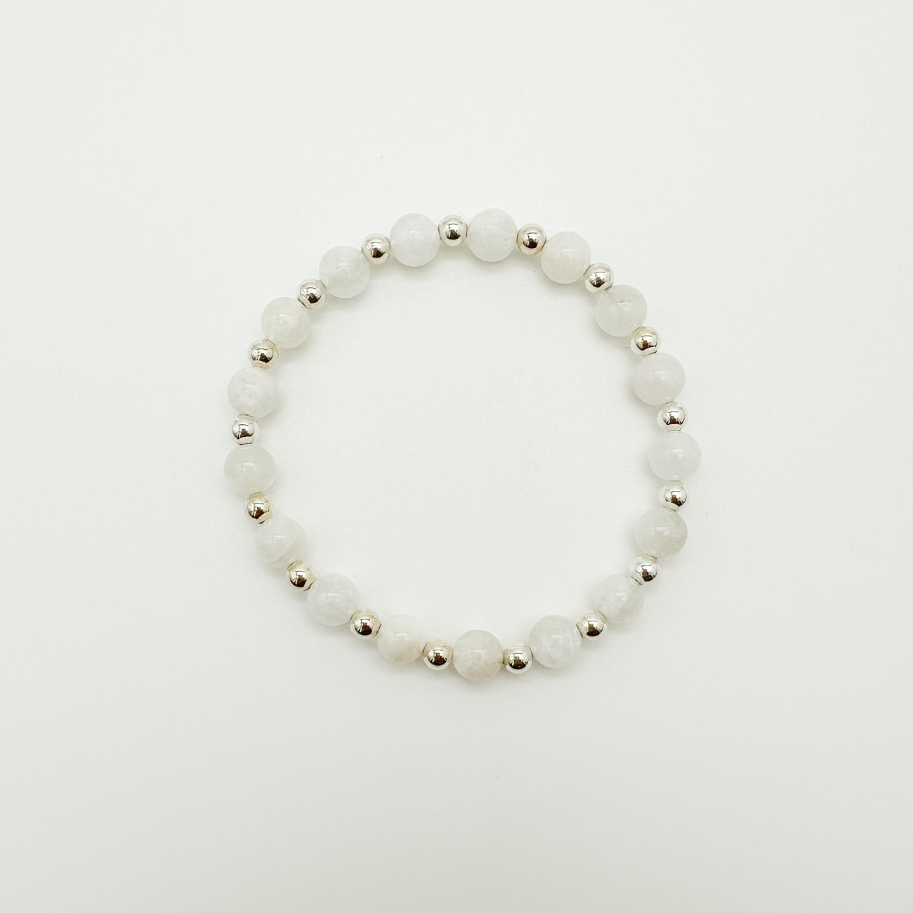 beaded bracelet, simple bracelet, bridal collection jewelry, white bracelet, elastic bracelet, stackable bracelet, handmade, small business, essbe, sterling silver bracelet, cora beaded bracelet