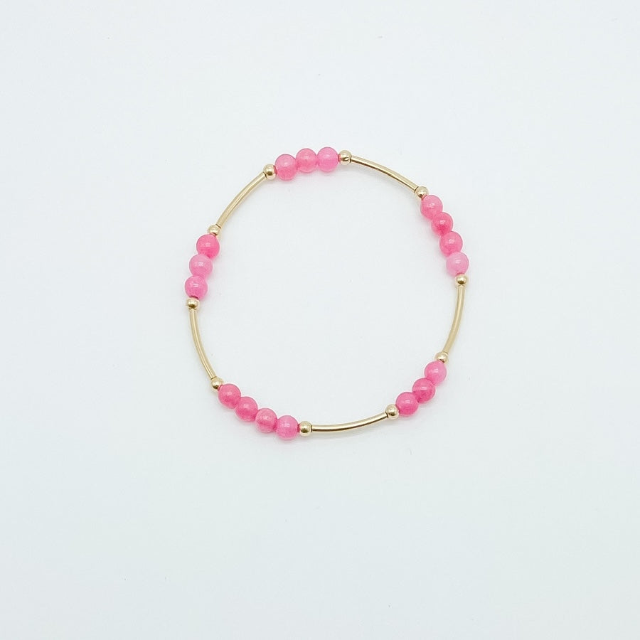 bright pink beaded bracelet with 14k gold-filled tube beads, beaded bracelet, essbe, michigan