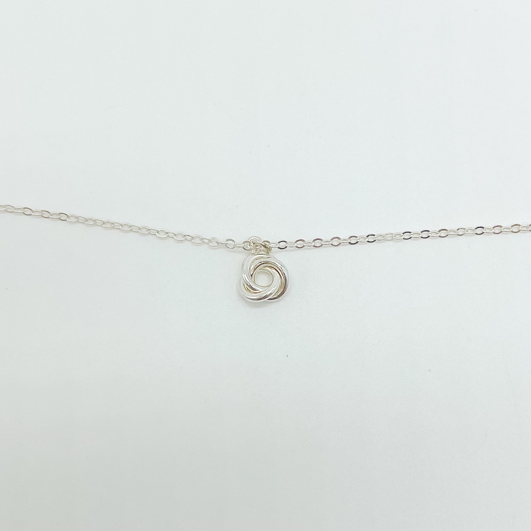 Knot necklace, sterling silver necklace, handmade, waterproof necklace, simple necklace, dainty necklace, small business, knot charm necklace