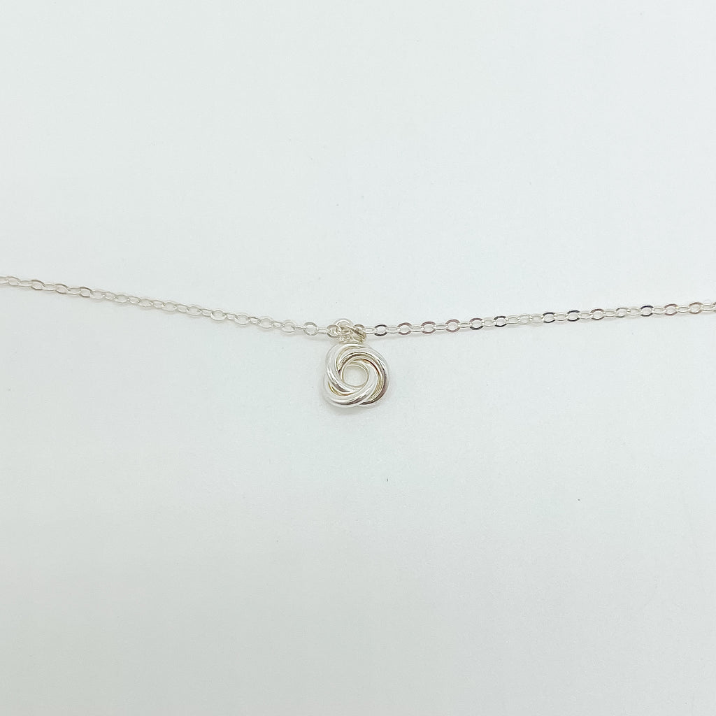 Knot necklace, sterling silver necklace, handmade, waterproof necklace, simple necklace, dainty necklace, small business, knot charm necklace