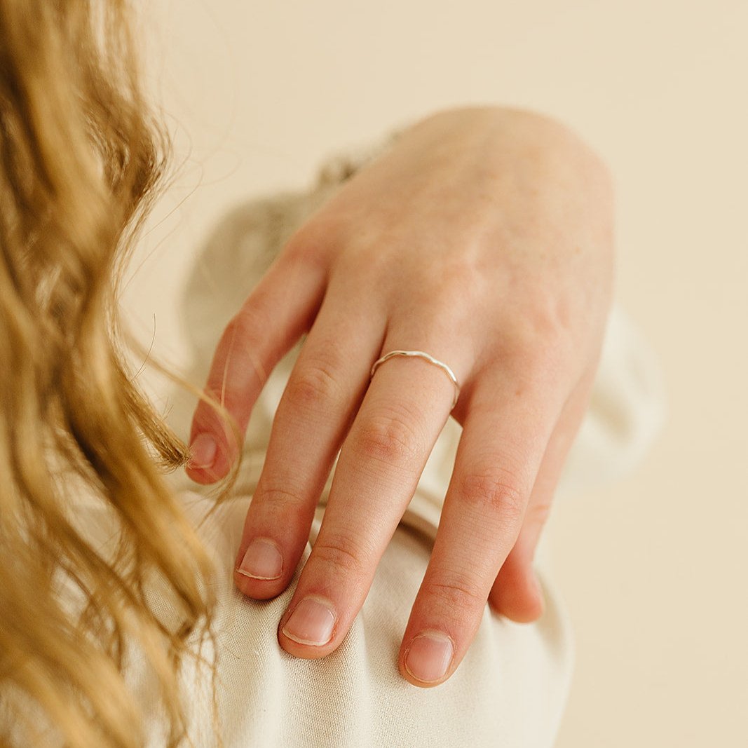 wavy ring, simple ring, stackable ring, gold filled ring, waterproof ring, dainty ring, sterling silver ring, small business, essbe, michigan