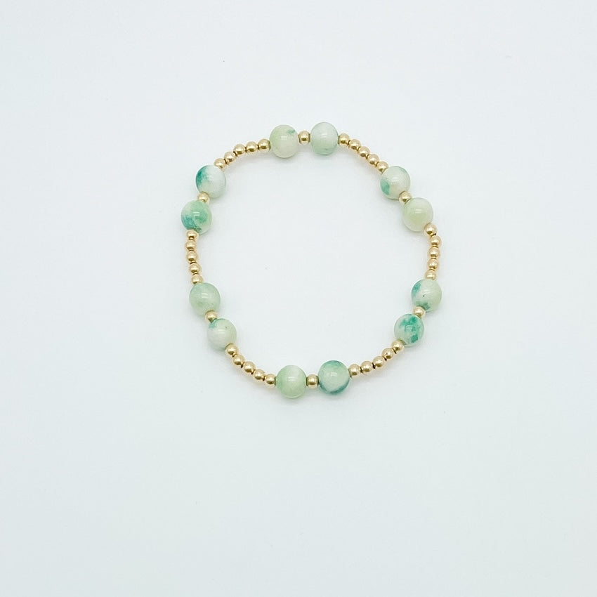 gold filled bracelet, elastic bracelet, beaded bracelet, stackable bracelet, green bracelet, cute bracelet, simple bracelet, dainty bracelet