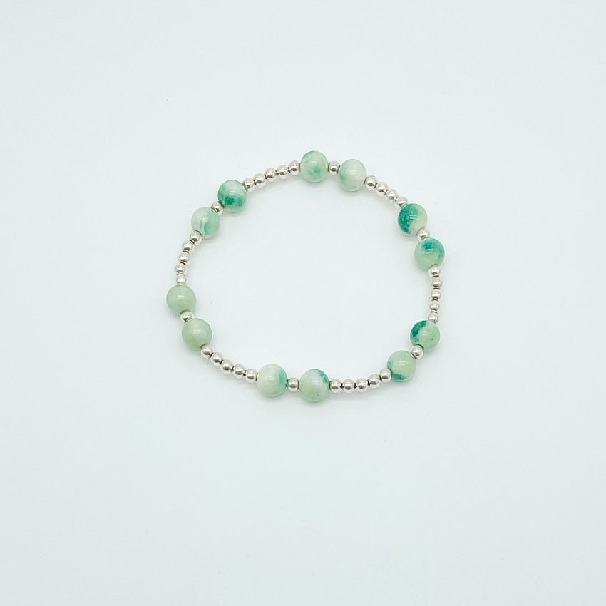 sterling silver bracelet, elastic bracelet, beaded bracelet, stackable bracelet, green bracelet, cute bracelet, simple bracelet, dainty bracelet