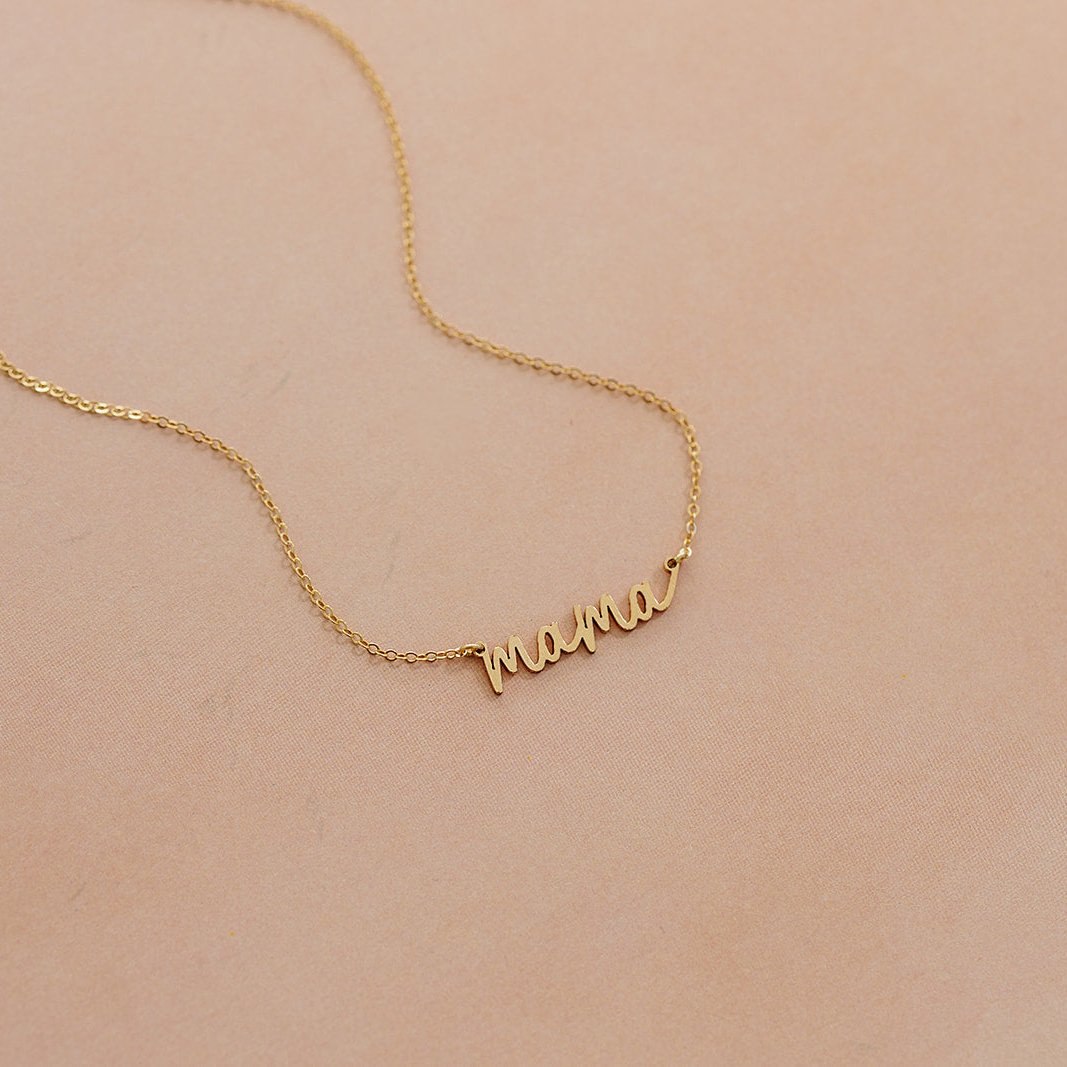 mama necklace, gifts for mom, simple necklace, dainty necklace, waterproof necklace, gold-filled necklace, small business, essbe, michigan made, stackable necklace