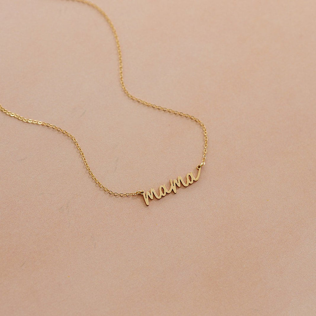 mama necklace, gifts for mom, simple necklace, dainty necklace, waterproof necklace, gold-filled necklace, small business, essbe, michigan made, stackable necklace