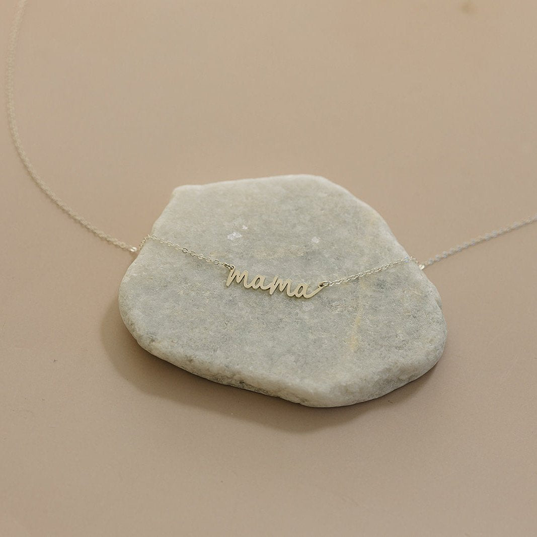 mama necklace, gifts for mom, simple necklace, dainty necklace, waterproof necklace, sterling silver necklace, small business, essbe, michigan made, stackable necklace