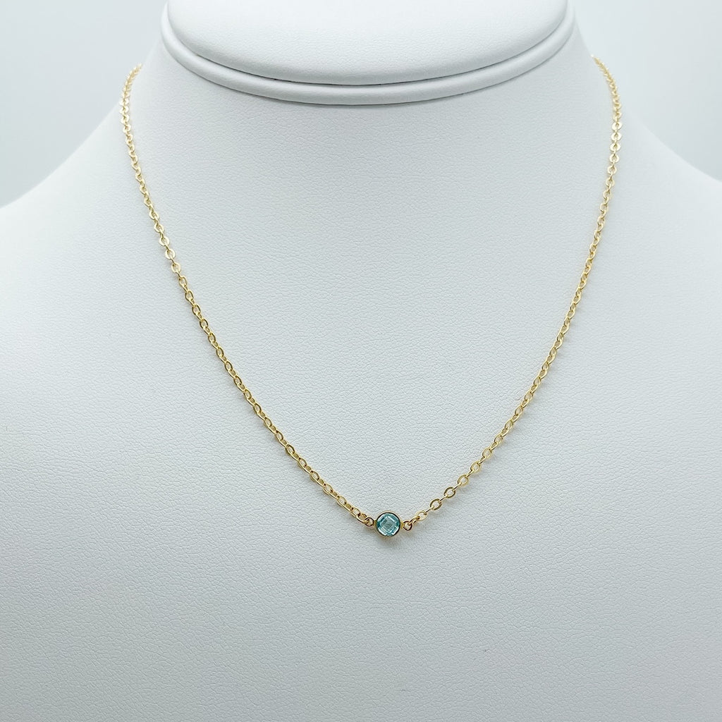 aquamarine birthstone necklace, March birthstone, necklace, cable chain necklace, 14k gold-filled, essbe, michigan made, 