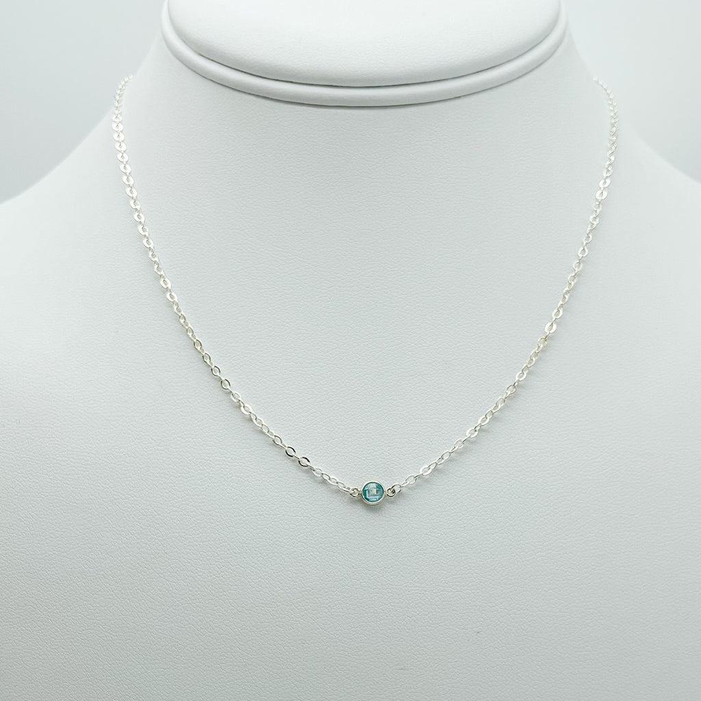 aquamarine birthstone necklace, necklace, cable chain necklace, 14k gold-filled, essbe, michigan made