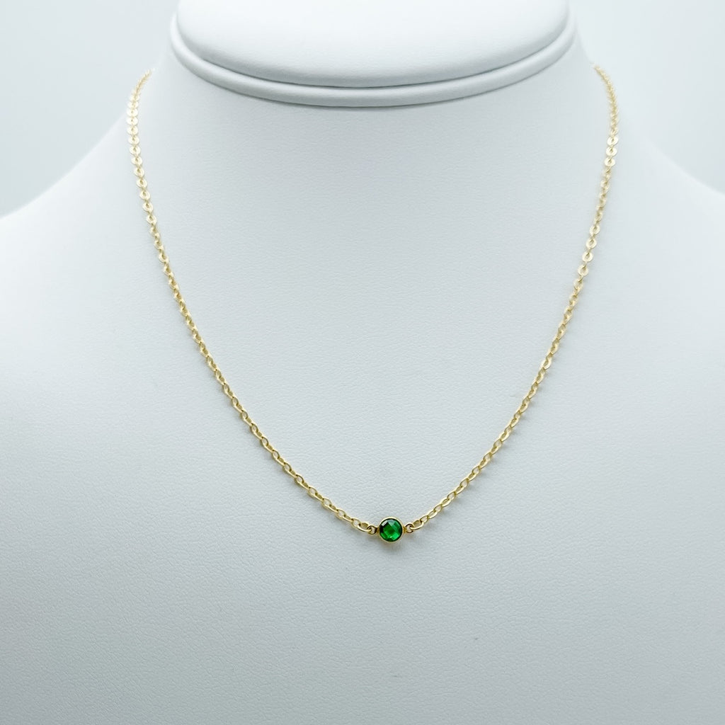 emerald birthstone necklace, may birthstone, necklace, cable chain necklace, 14k gold-filled, essbe, michigan made