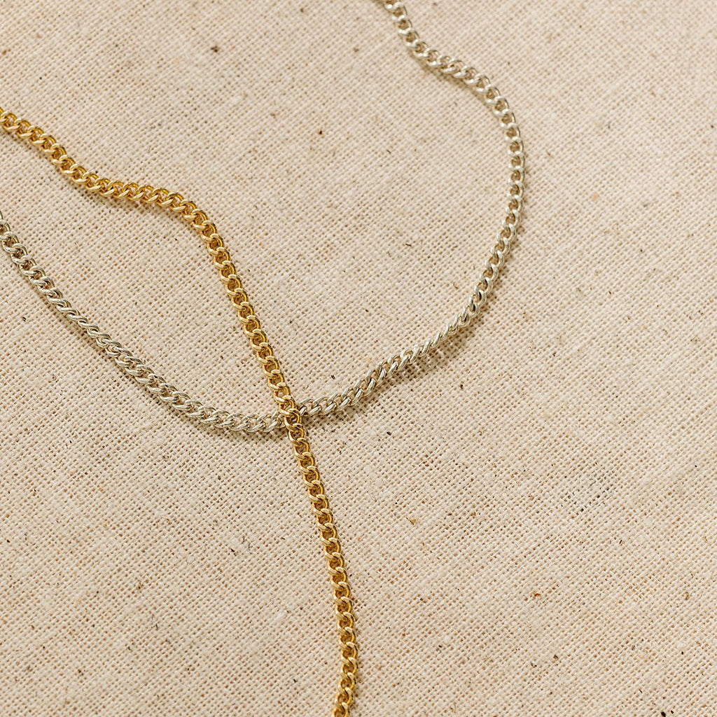 14k gold-filled curb chain necklace, curb necklace, waterproof necklace, no tarnish necklace, gold curb necklace, small business, essbe, michigan made, handmade, sterling silver curb chain