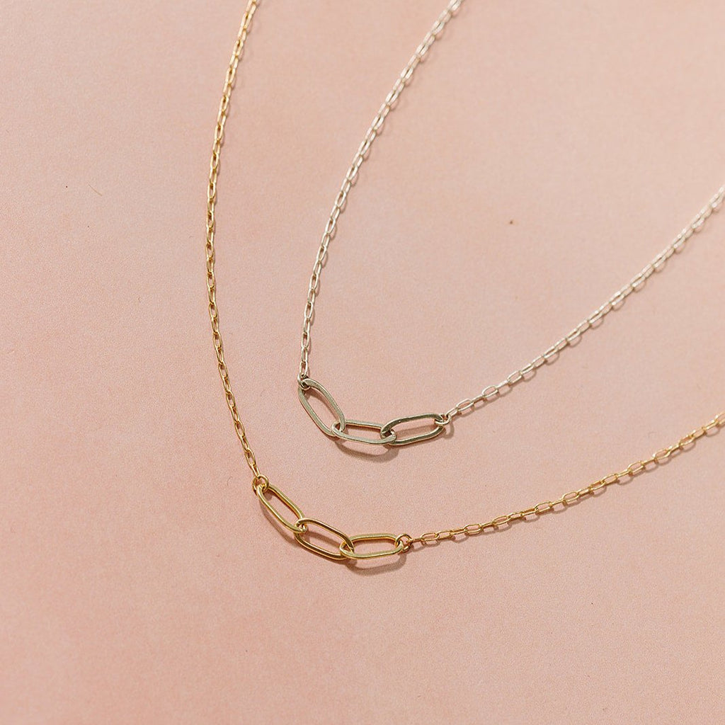 14k gold-filled necklace, paperclip chain, essbe, made in michigan, small business jewelry, jewelry necklace, sterling silver necklace