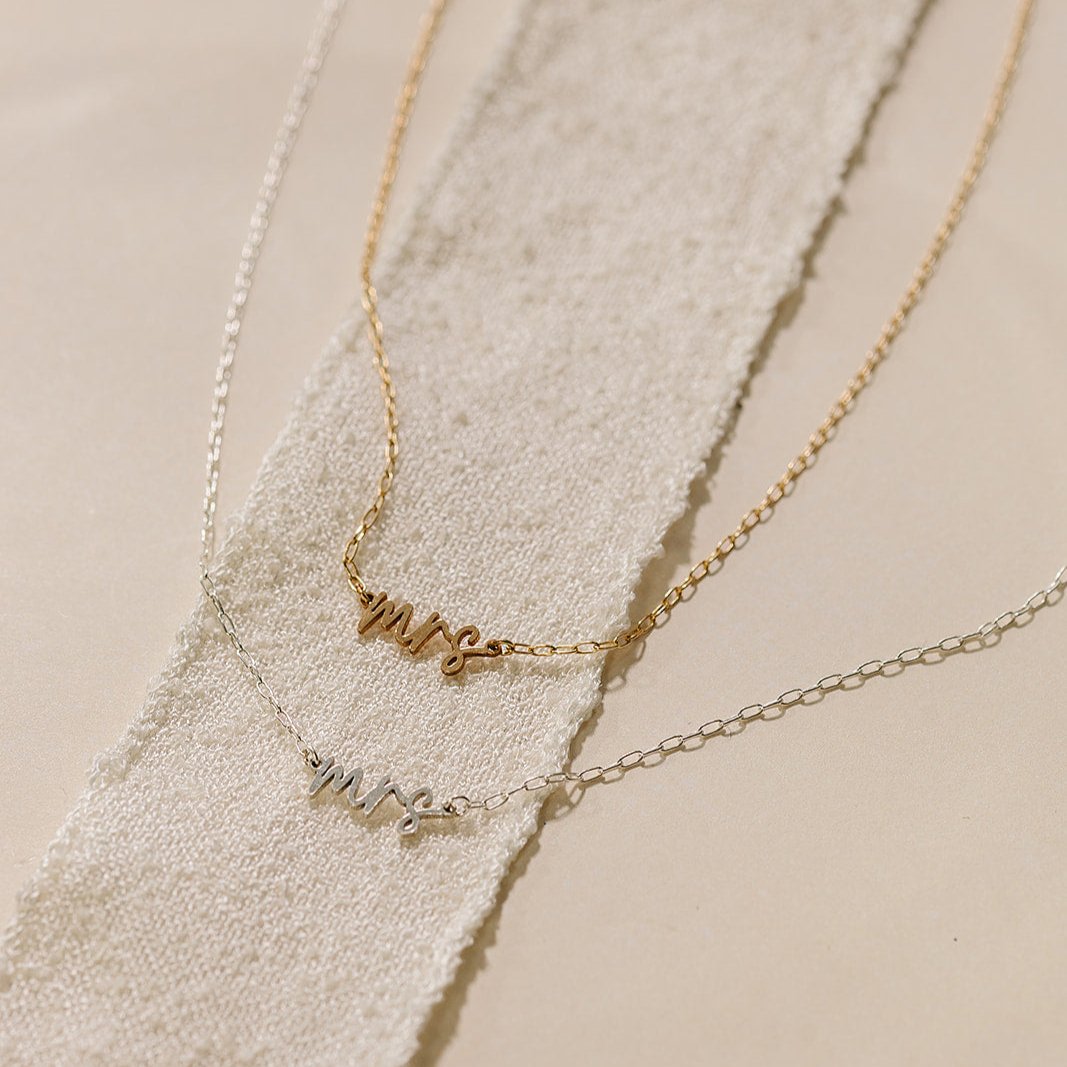 mrs necklace, gold filled mrs necklace, bride necklace, gold filled necklace, waterproof mrs necklace, bachelorette gift idea, bridal gift idea, waterproof necklace, sterling silver necklace