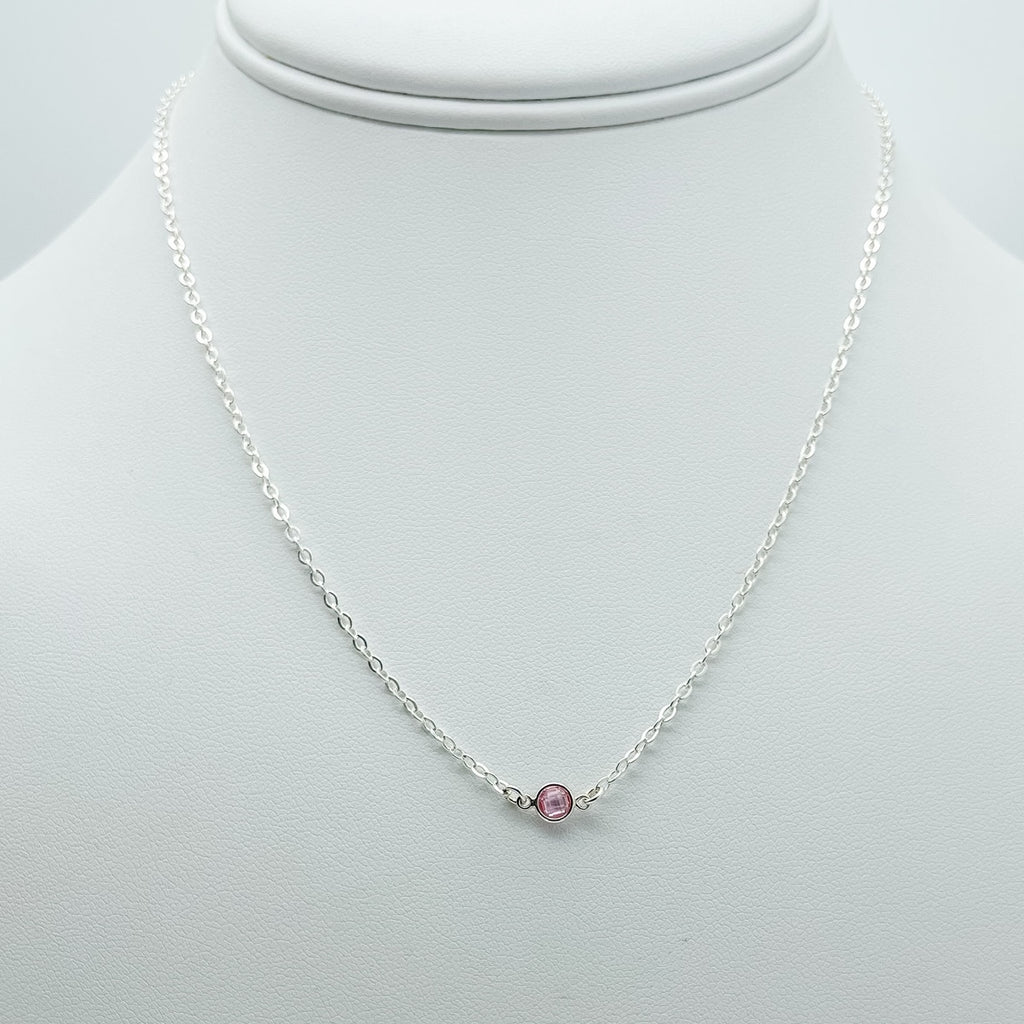 pink tourmaline birthstone necklace, necklace, cable chain necklace, 14k gold-filled, essbe, michigan made