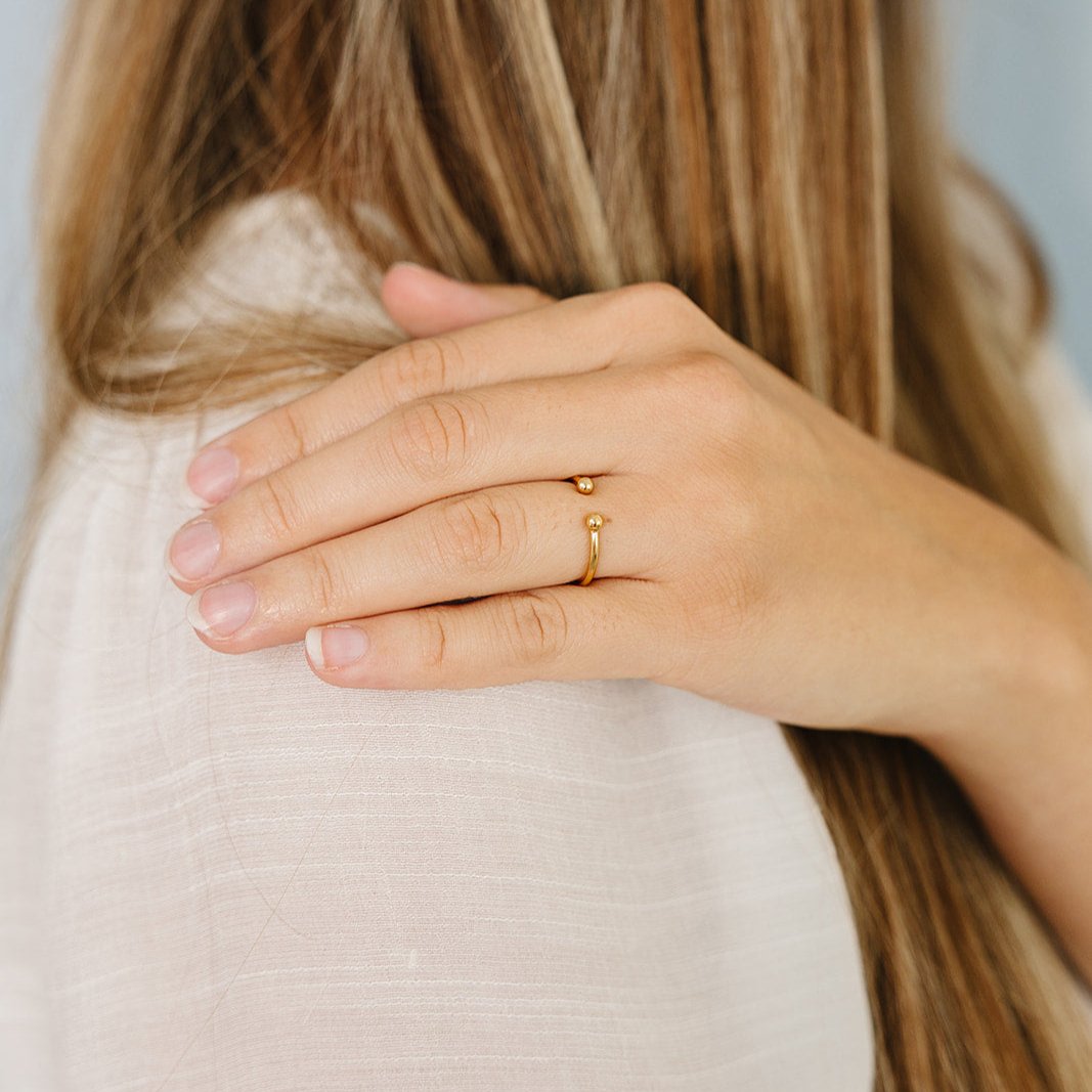 Open ended ring, adjustable size ring, gold-filled ring, dainty ring, simple ring, small business, essbe, michigan, stackable ring, waterproof ring