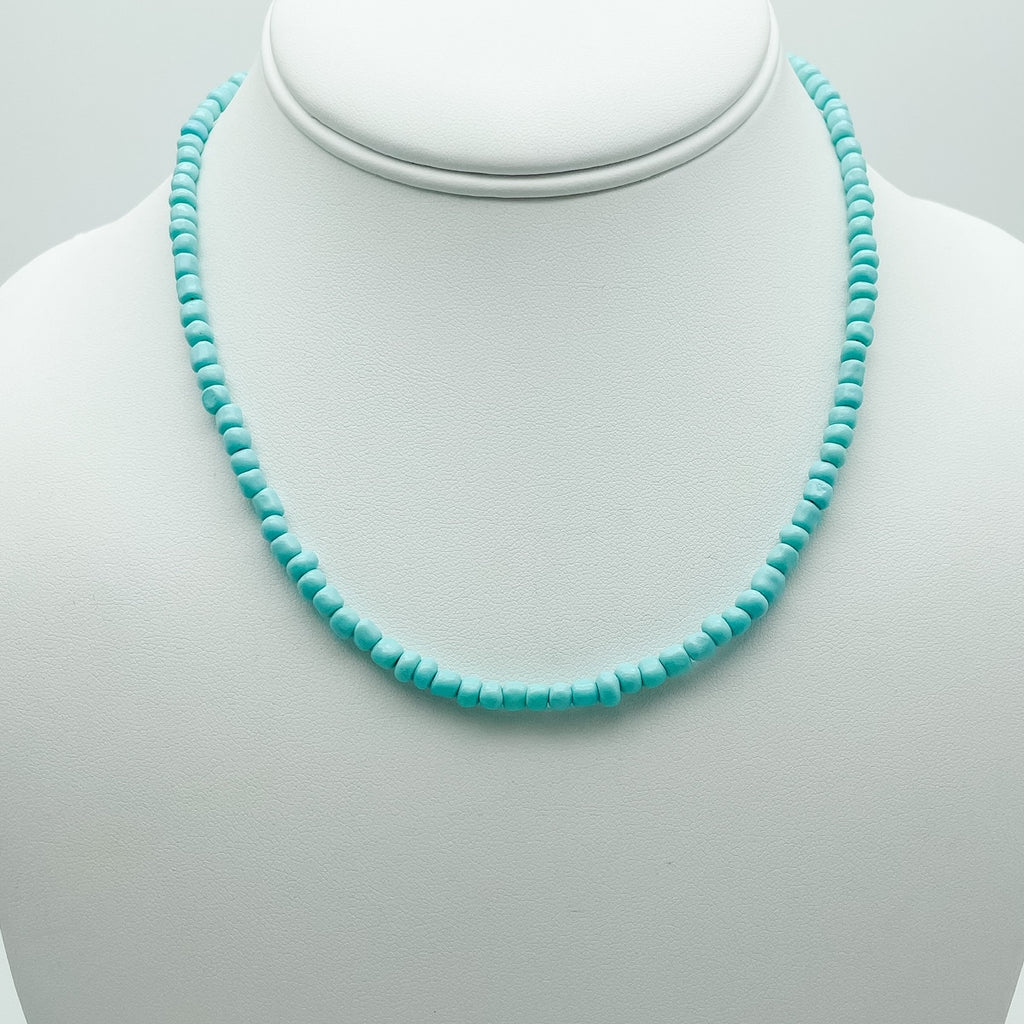 beaded necklace, teal, blue, essbe, michigan made, rochester, handmade