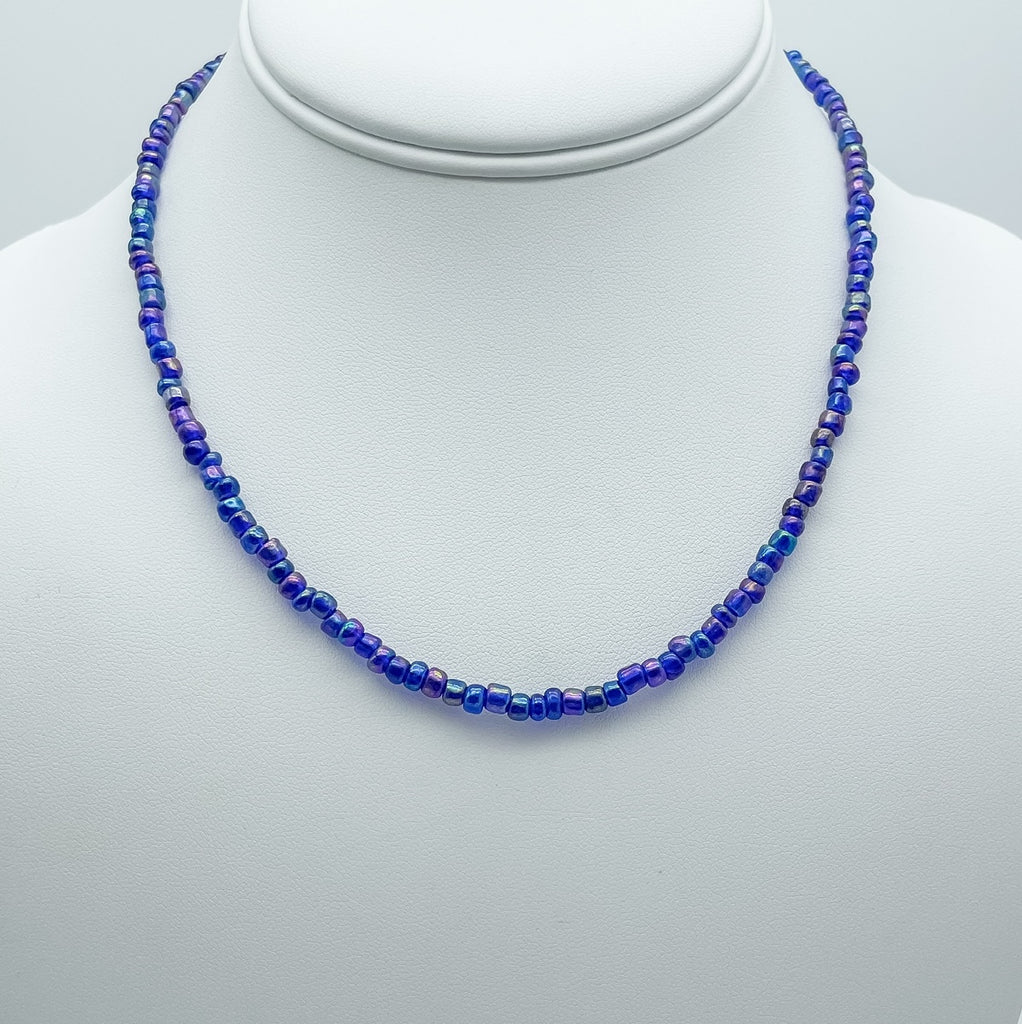 beaded necklace, dark blue, essbe, michigan made, rochester, handmade