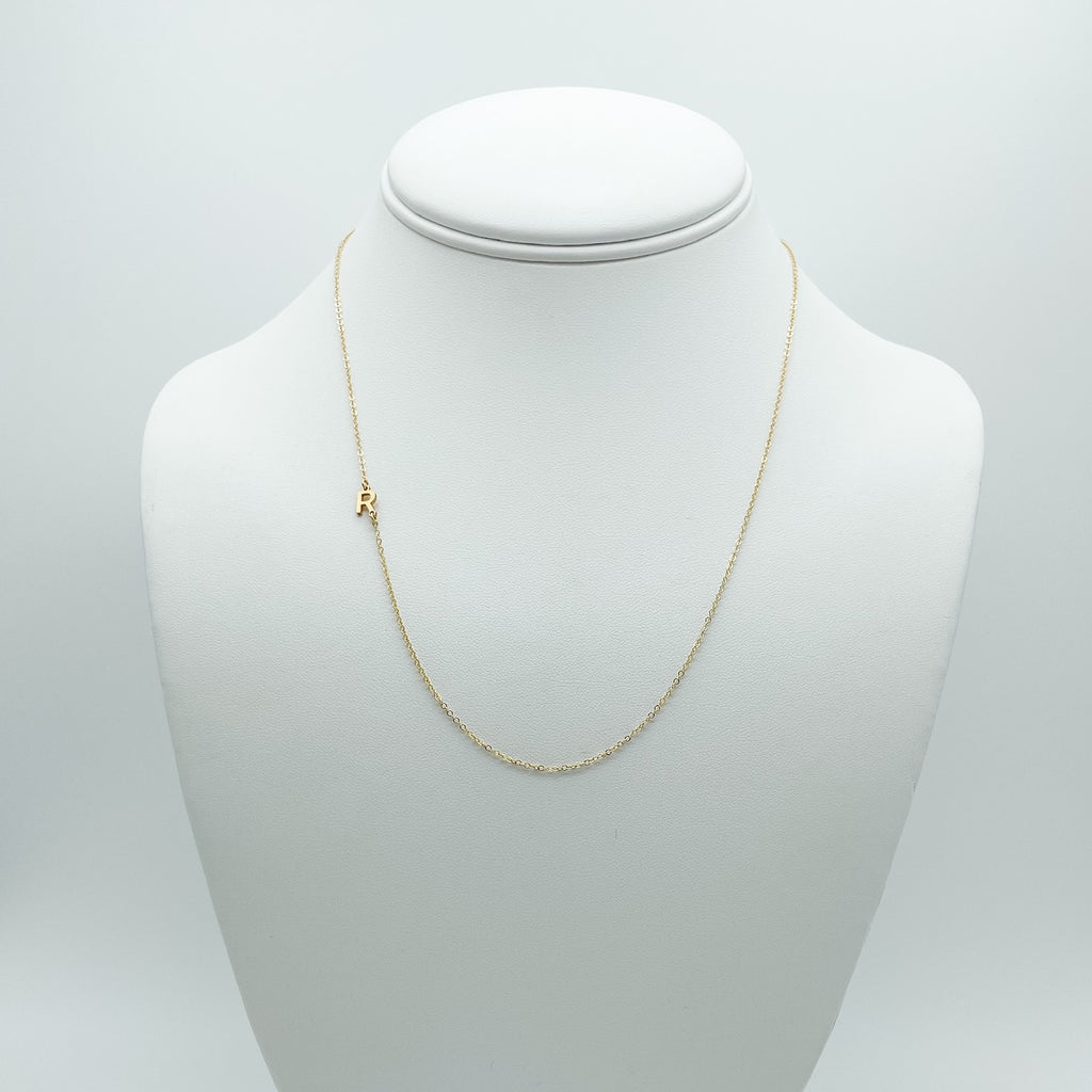 letter R necklace, vertical charm, gold-filled, 14k 
