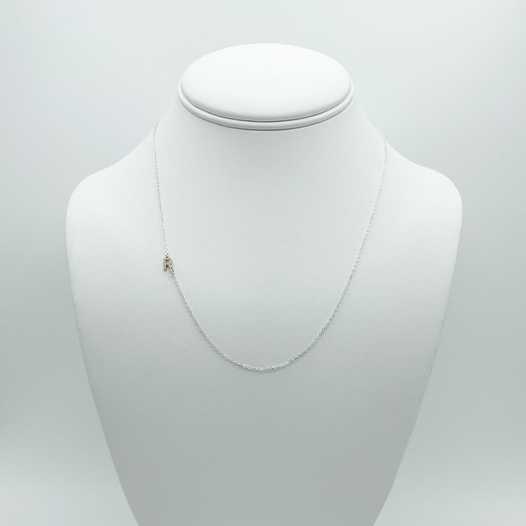 letter R necklace, sterling silver, cable chain necklace, 