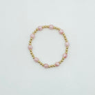 Sabrina beaded bracelet, pink beaded bracelet, pink and gold bracelet, beaded bracelet, elastic bracelet, stackable bracelet, handmade, small business, 14k gold filled spacer beads, 5mm pink beads, michigan made, fall collection