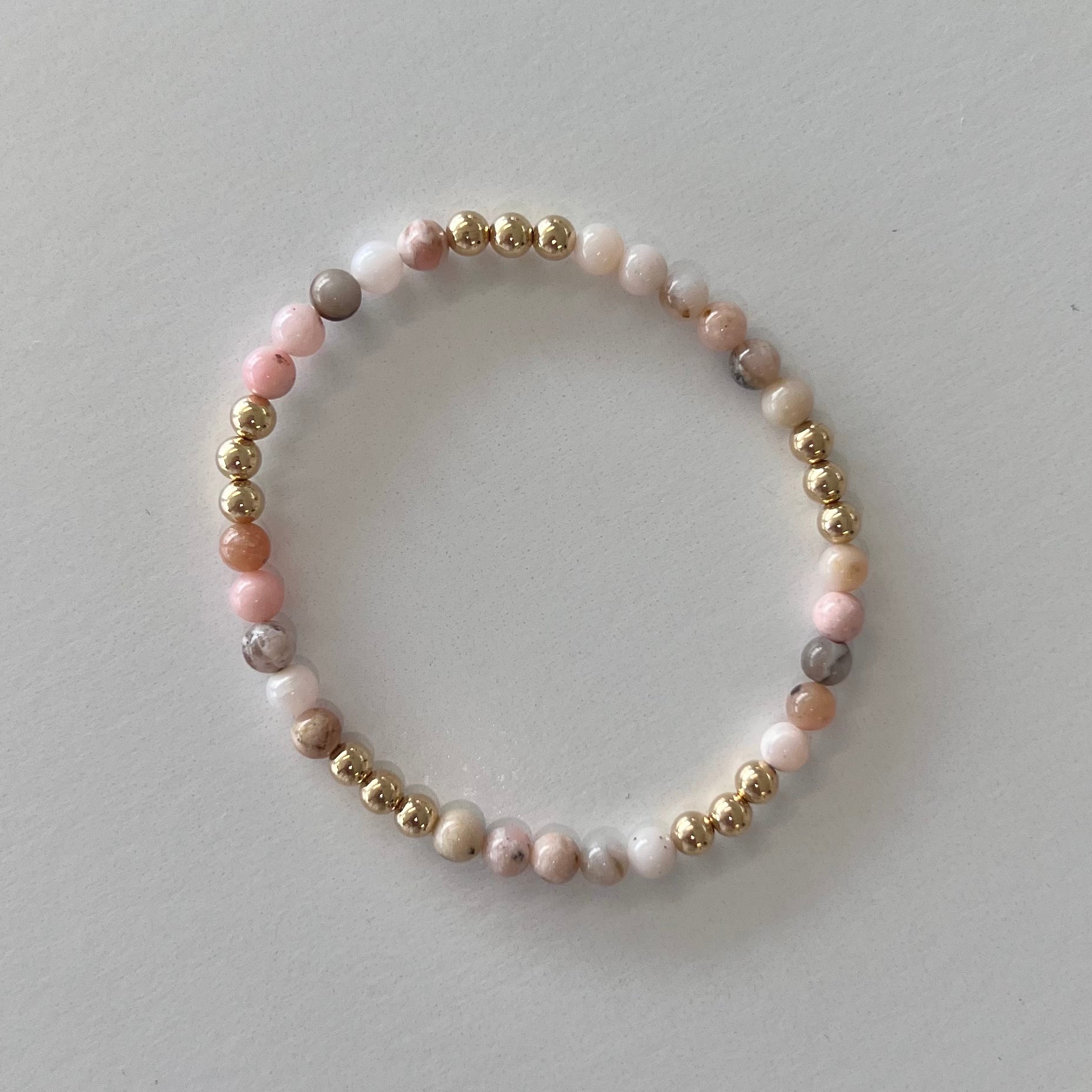 beaded bracelet with gold filled spacers, shades of pinks beaded bracelet, made in michigan