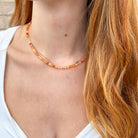 beaded necklace, orange red beaded necklace, summer necklace, essbe