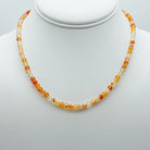 beaded necklace, orange red beaded necklace, summer necklace, essbe