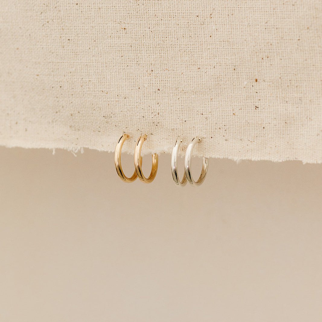 everyday hoops, gold-filled hoops, essbe, michigan, small business, gift idea for her, sterling silver hoops, simple hoops, waterproof earrings, trendy hoops, everyday jewelry, 19mm Hoops