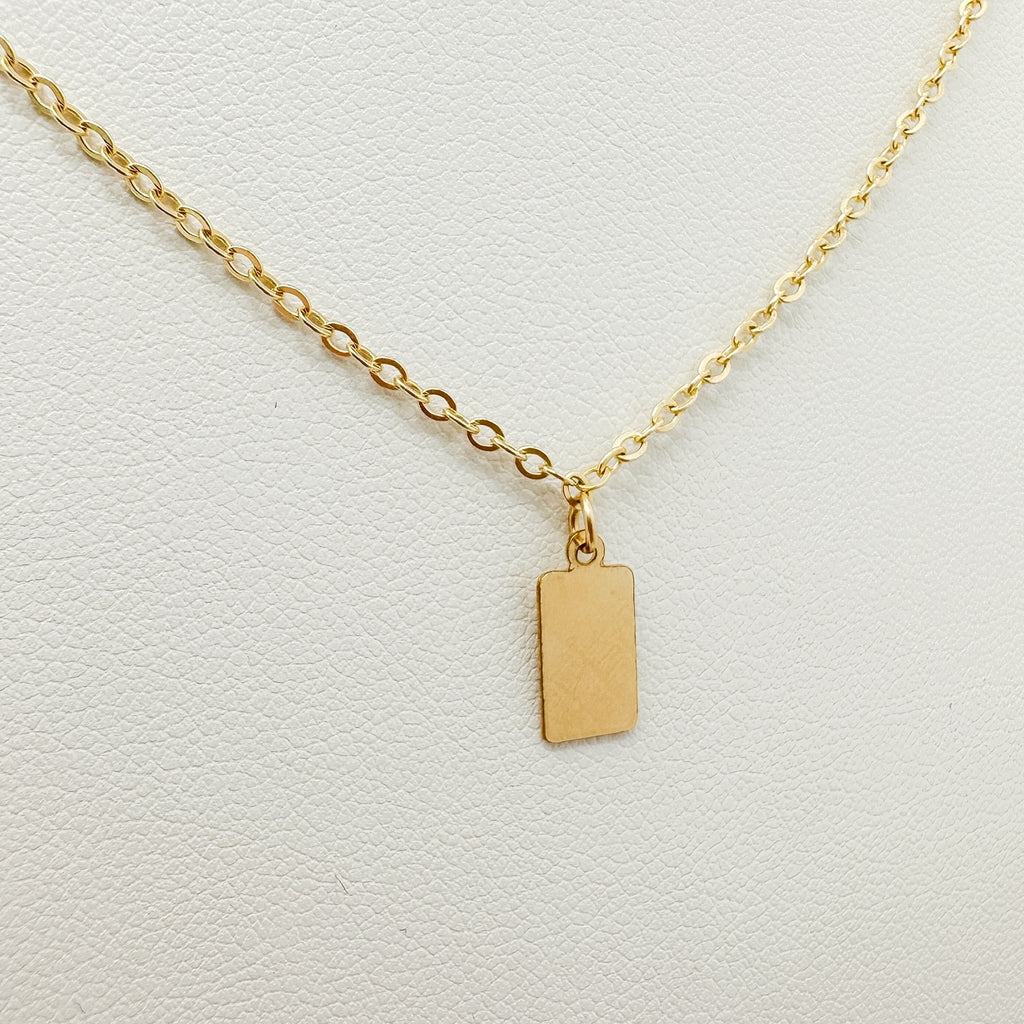 gold-filled necklace with tag charm