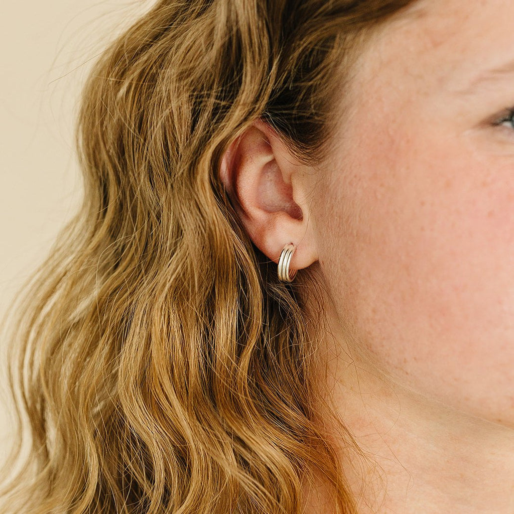 gold filled hoop earrings, gold filled triple hoop earrings, small gold filled earrings, gold filled hoop earrings, gold filled earrings, waterproof earrings, sterling silver earrings, sterling silver hoops