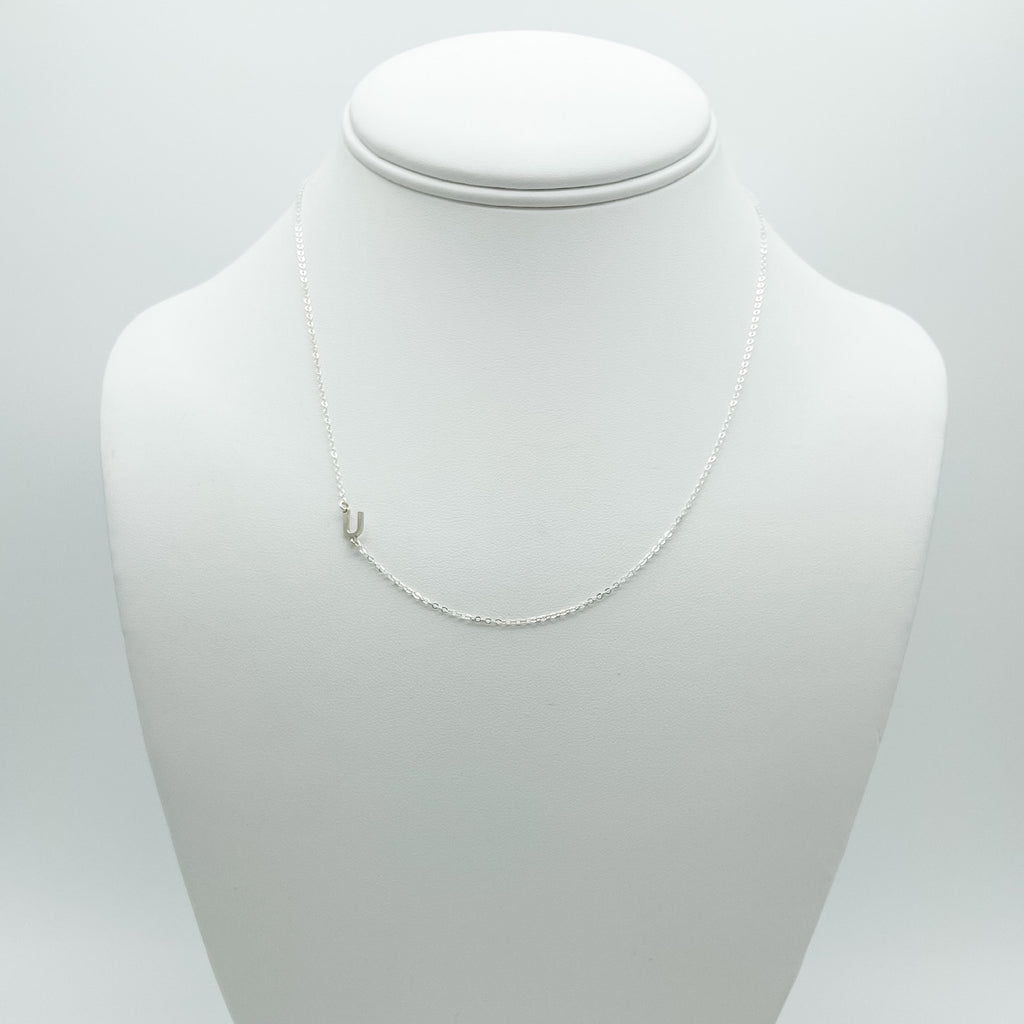 letter U necklace, sterling silver, cable chain necklace