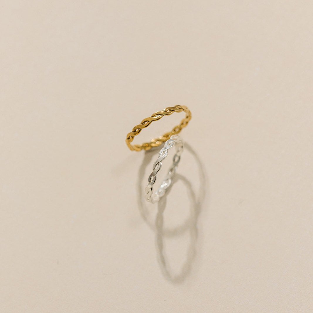 woven together ring, simple ring, statment ring, waterproof ring, gold filled ring, sterling silver ring, small business, essbe, michigan