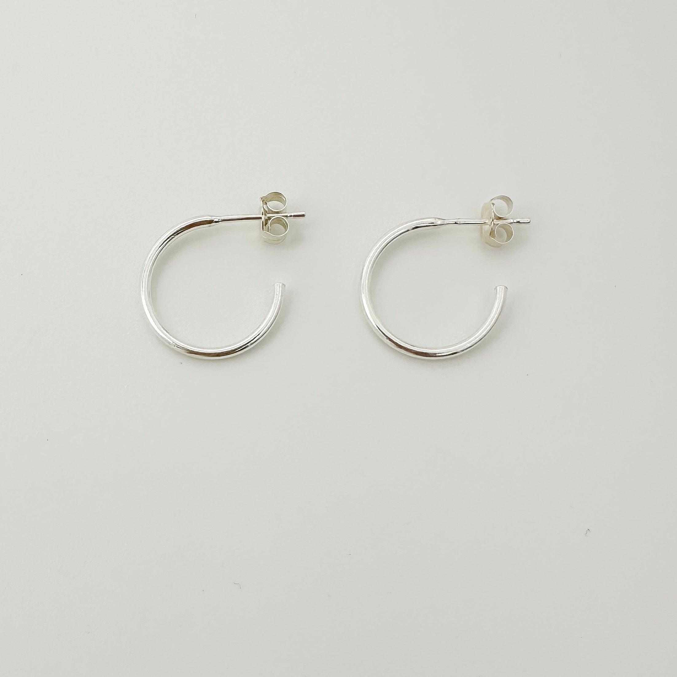 Emily Hoops, sterling silver hoops, sterling silver earrings, simple earrings, dainty earrings, small business, water proof earrings, michigan, essbe, 15mm hoops