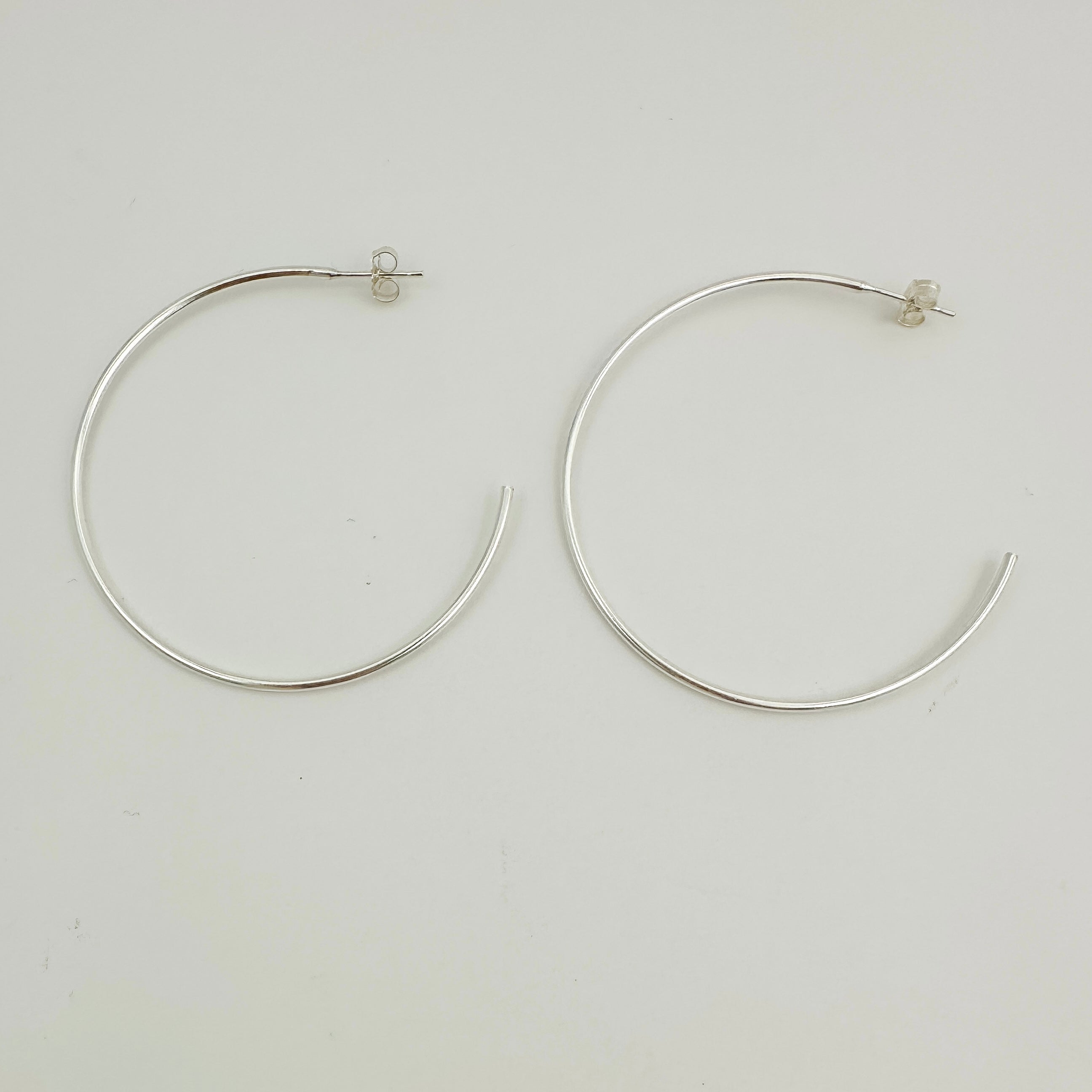 Emily Hoops, sterling silver hoops, sterling silver earrings, simple earrings, dainty earrings, small business, water proof earrings, michigan, essbe, 45mm hoops