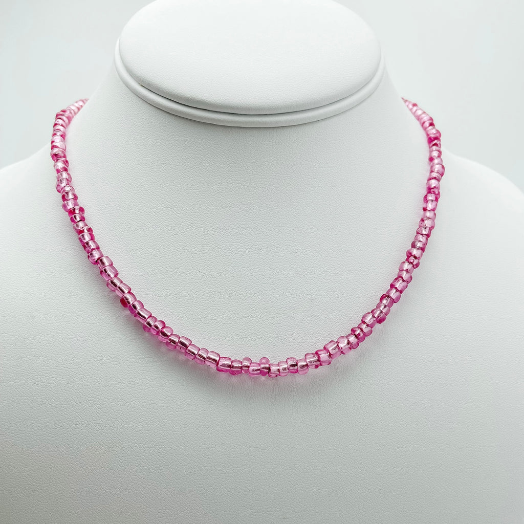 beaded necklace, pink, essbe, michigan made, rochester, handmade