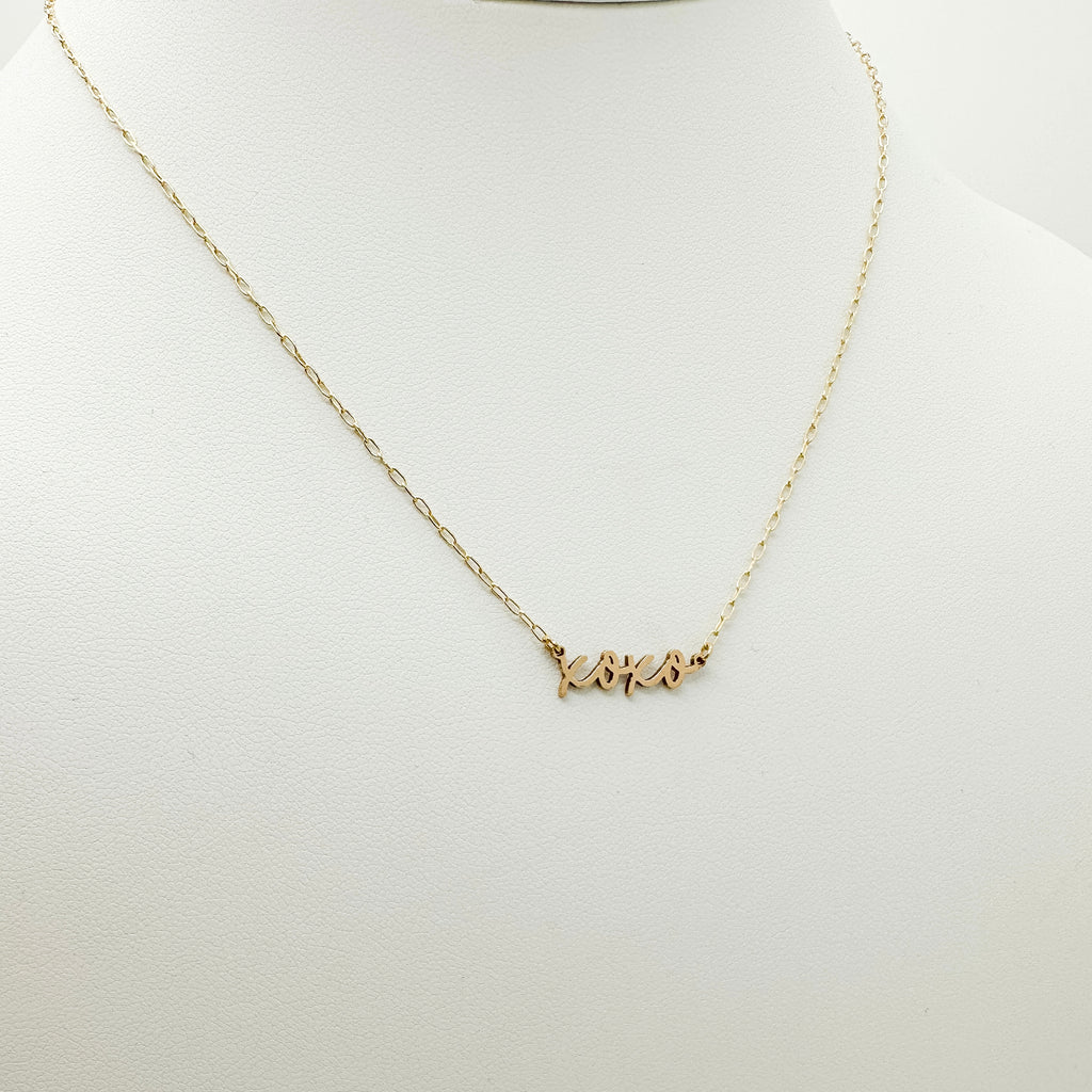 gold filled necklace, waterproof necklace, gold filled xoxo necklace, xoxo necklace, valentine's day gift ideas for her, valentine's gift ideas, xoxo, essbe