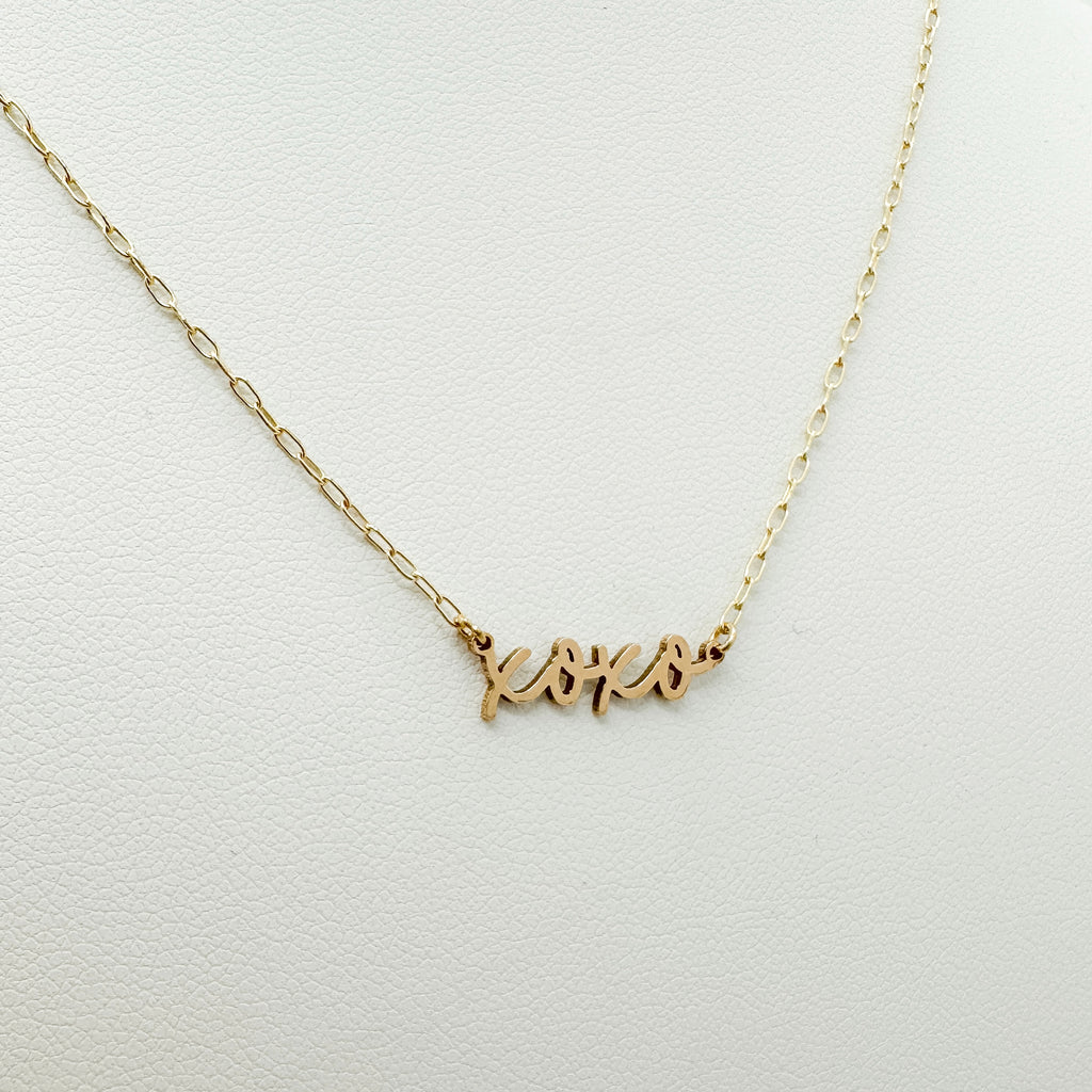 gold filled necklace, waterproof necklace, gold filled xoxo necklace, xoxo necklace, valentine's day gift ideas for her, valentine's gift ideas, xoxo, essbe